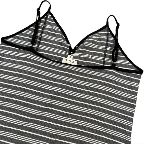 POL size large black, grey, & white striped ribbed vneck bodysuit, snap bottom - Picture 11 of 15